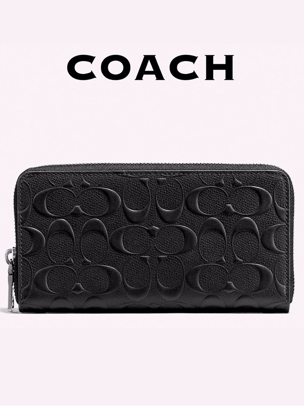 COACH | Nwt | Long Zip Up Continental Wallet | Embossed Coach Logo Black Leather